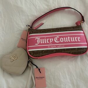 Juicy Couture Pink and Brown Logo Shoulder Bag with heart wallet